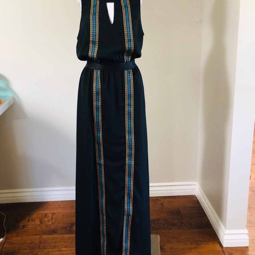 Bebe Black Maxi Dress with Gold Accents